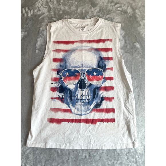 Mens Tank Sz M Americana American Flag Motorcycle Concert Skull Biker Graphic - Picture 2 of 5
